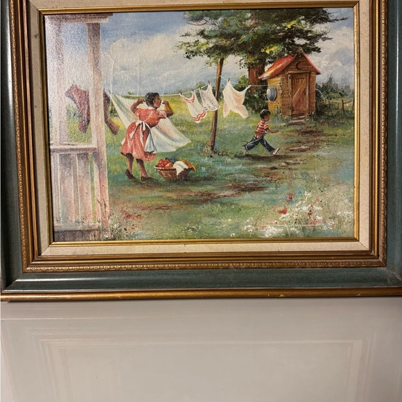 Charming Country Scene Art with Gold and Green Frame - Picture 4 of 5